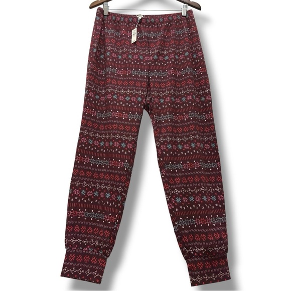 312 AERIE | NWT $40 Burgundy Multi Fair Isle Print Lounge Pants (Size M) - Picture 3 of 17